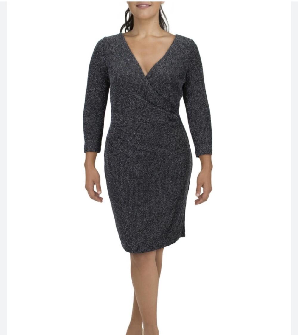 LAUREN RALPH LAUREN Black Stretch Metallic Knee Length Cocktail Dress 10